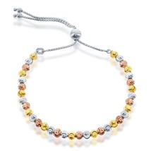 Round Diamond-Cut Moon Bead Adjustable Bolo Bracelet - Tri Color - £69.88 GBP