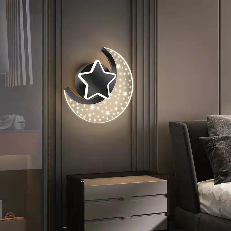 Cartoon Moon Star Wall Lamp For Children Kids Room Acrylic Wall Lights Baby - £50.90 GBP+