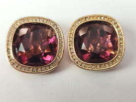 SWAROVSKI SAL Clip On Earrings Deep Purple Crystals Gold Tone Setting Si... - $49.95