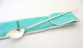 Tiffany &amp; Co Leaf Mint Julep Iced Tea Spoon Straw Rare w/ Pouch Silver Gift Love - £156.11 GBP