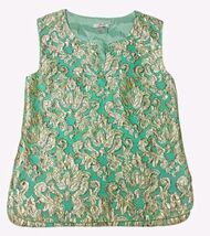 J Crew Jade Green And Metallic Gold Baroque Sleeveless Embellished Top S... - $53.11
