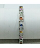 18k White Gold Bracelet with Natural Diamonds &amp; Multicolor Sapphires 6.8... - $6,804.00