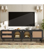Rattan TV Stand for 80&quot; TVs - LED Media Console, 3 Cabinets, 2 Drawers - $5,121.97 MXN