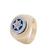 14K Yellow Gold Star of David Ring with 37 Diamonds &amp; Blue Enamel Kabbal... - £1,422.28 GBP