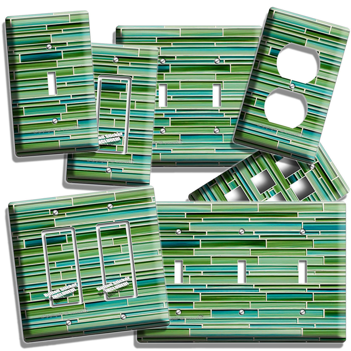 GREEN MOSAIC GLASS TILES STYLE LIGHT SWITCH OUTLET WALL PLATE KITCHEN ROOM DECOR