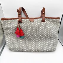 Fossil Brown and Cream Rachel Tote with Colorful Tassel - $34.99
