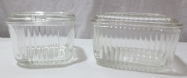 (2) Vtg ribbed Federal Glass Clear Refrigerator Dishes  Vegetable &amp; Frui... - $25.00