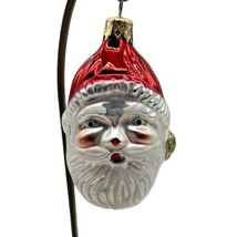 Old World Christmas Glass Blown Santa Head Red Stocking Cap 2&quot; Tall - £9.63 GBP