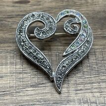 Vintage Open Heart Brooch Pin Pave Set Pastel Faux Marcasite Rhinestone ... - $7.92