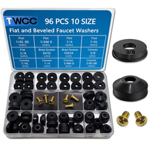 96 Pc Flat and Beveled Faucet Washers and Brass Bibb Screws Assortment f... - £11.43 GBP
