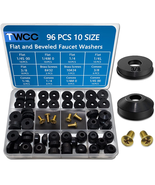 96 Pc Flat and Beveled Faucet Washers and Brass Bibb Screws Assortment f... - £11.35 GBP