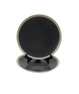 Stone + Lain Dark Charcoal Gray Beige Trim Dinner Plates Set of 2  - £8.39 GBP