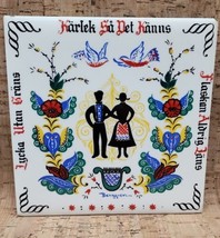 VTG 1950s Swedish Dalmalningar Folk Art Tile Wedding Good Luck No 134 Be... - $59.39