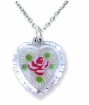 Sterling Silver Enameled Heart And Shadow Miraculous Medal Necklace - £121.78 GBP