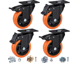 Casters, 4&quot; Caster Wheels，Casters Set of 4 Heavy Duty - Orange Polyureth... - £36.08 GBP