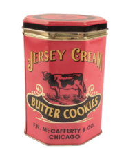 Jersey Cream Butter Cookies Tin w Cow FN McCafferty &amp; Co Chicago Hinged Lid - $14.01