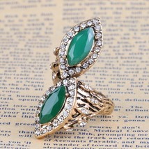 Vintage Red&amp;Green Stone Rings For Women Antique Gold Crystal Engagement Ring Fin - £6.14 GBP