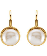 14K Yellow Gold 7.5mm Cultured Pearl Leverback Earrings - $375.83 CAD