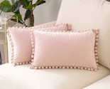 Cozy Soft Pom-Pom Velvet Couch Pillow Covers, Perfect For Farmhouse Cush... - $41.96