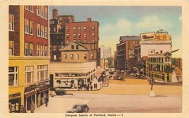 Congress Square at Portland Maine Old Cars Street View Unused Linen ME P981 - £3.62 GBP