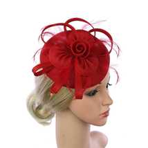Women Girls Fascinator Hat with Headband and clip Ascot Mesh Flower Feather Head - £12.02 GBP