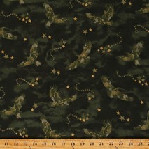 Cotton Bald Eagles Metallic Stars Green Camouflage Fabric Print by Yard D773.33 - £7.95 GBP
