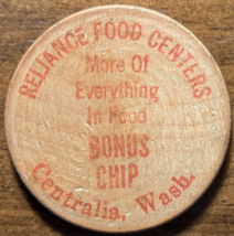 Centralia, Washington WA Reliance Food Centers Bonus Chip Token Wooden N... - $5.89