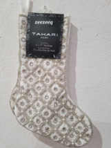2PC Tahari Home Beaded Couture Gems Christmas Stocking Silver White 17&quot; - £45.93 GBP
