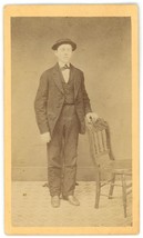 CIRCA 1880&#39;S CDV Stiff Handsome Man Wearing Suit &amp; Hat JS Aunspach Pillow PA - £7.42 GBP