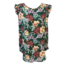 Loft Womens Blouse Tropical Floral Cap Flutter Sleeve Round Hem Keyhole Crepe S - £19.41 GBP