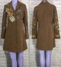Newport News Size 4 Floral Poly Blend Womens Brown Jacket Embroidered - £17.87 GBP