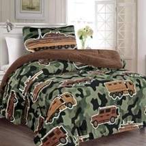 Army Cars Teens Kids Boys Blanket With Sherpa 2 Pcs Softy And Warm Twin Size - £41.28 GBP