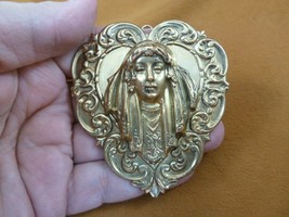 (B-WOM-45-4) strong fierce Mysterious Woman lady in veil heart brass pin pendant - £18.35 GBP