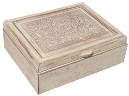 Box AMERICAN WEST Lodge Hinged Lid Beige Resin Hand-Cast Hand-Painted Pa - £282.50 GBP