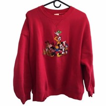 Vtg Disney Store Sweatshirt Mickey &amp; Friends Embroidered Fleece Red 25&quot;x24 1/4&quot; - £29.81 GBP