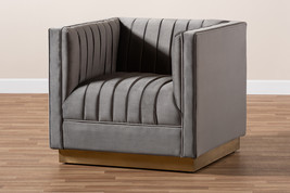 Benicia Gray Velvet Fabric Upholstered Brushed Gold Finished Armchair - $737.00
