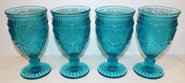 Lovely Set Of 4 Pioneer Woman Glass Adeline Turquoise 6 1/2&quot; Water Goblets - £31.32 GBP
