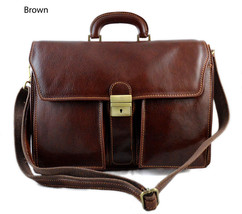 Leather briefcase business bag conference bag satchel office bag shoulder folder - £195.38 GBP