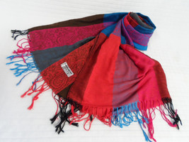 Pashmina SILK Fringed Shawl Scarf Beautiful RED Blue PINK Brown  72 X 27... - $14.84