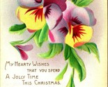 Purple Yellow Pansies A Merry Christmas Embossed Winsch Back 1914 Postcard  - $3.91
