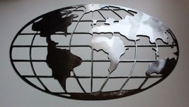 World Map - Metal Wall Art - Silver 36&quot; wide x 19 1/4&quot; tall - £104.58 GBP