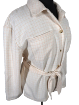 Liz Claiborne Women&#39;s XL Belted Shirt Jacket Pale Peach Plaid Shacket Boucle - £31.45 GBP