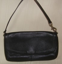 Coach Clutch Black Bag  Green Satin Lining 8 Card Holders Wrist Strap - £23.73 GBP