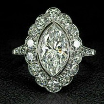 Art Deco Vintage Marquise Cut Simulated Diamond Engagement Ring Sterling Silver - £224.78 GBP