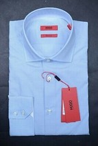Hugo Boss Eraldi Mens Easy Iron Regular Fit Blue Plaids Cotton Dress Shirt 38 15 - £50.43 GBP