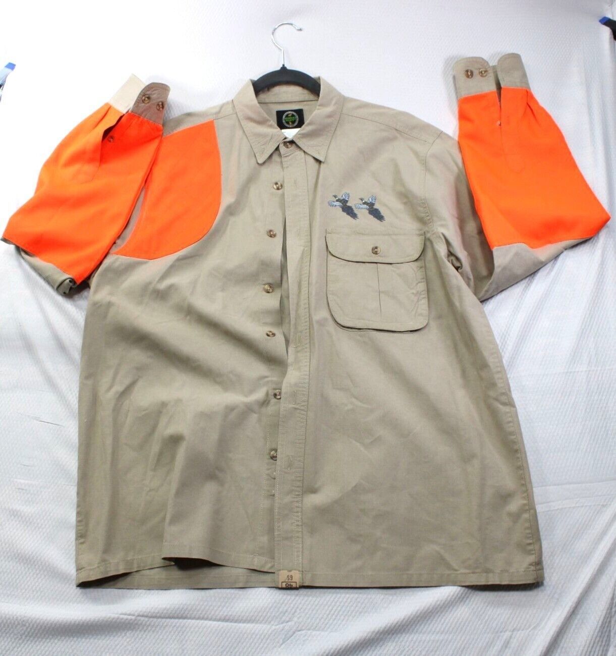 Hunters Select Mens Khaki &amp; Orange Hunting Shirt L 100% Cotton With Embr... - $23.29