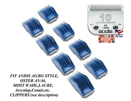 Andis 8 Pc Guide Clip Snap On Comb&amp;Ultraedge 10 Blade*Fit Many Oster,Wahl Clipper - £57.73 GBP