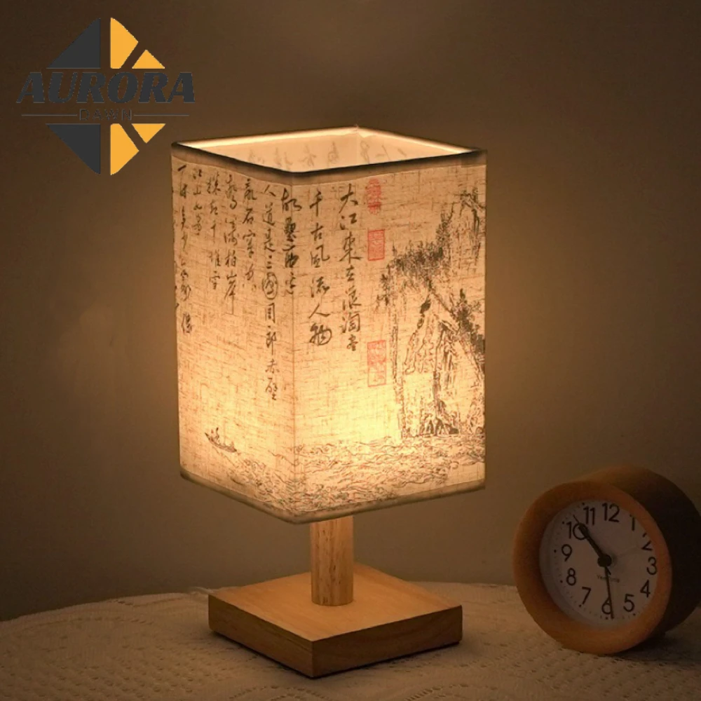Retro Wood Desk Lamp Chinese Style Night Light Table Calligraphy Traditi... - $19.03+