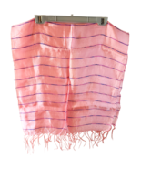 Luxurious Pink Silk Brocade Scarf Shawl with Purple Stripes, Fringe, 20&quot;... - $27.30 CAD