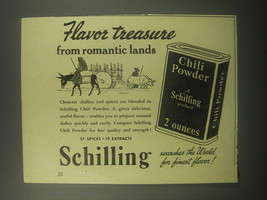 1940 Schilling Chili Powder Ad - Flavor treasure from romantic lands - $18.49